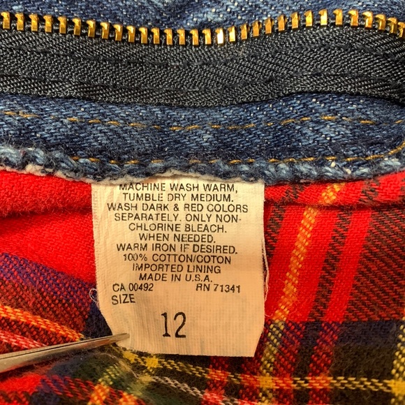 VTG L.L. Bean Flannel Lined Boyfriend Style Jeans, Red Tartan Plaid, Women’s 12 - Picture 10 of 16
